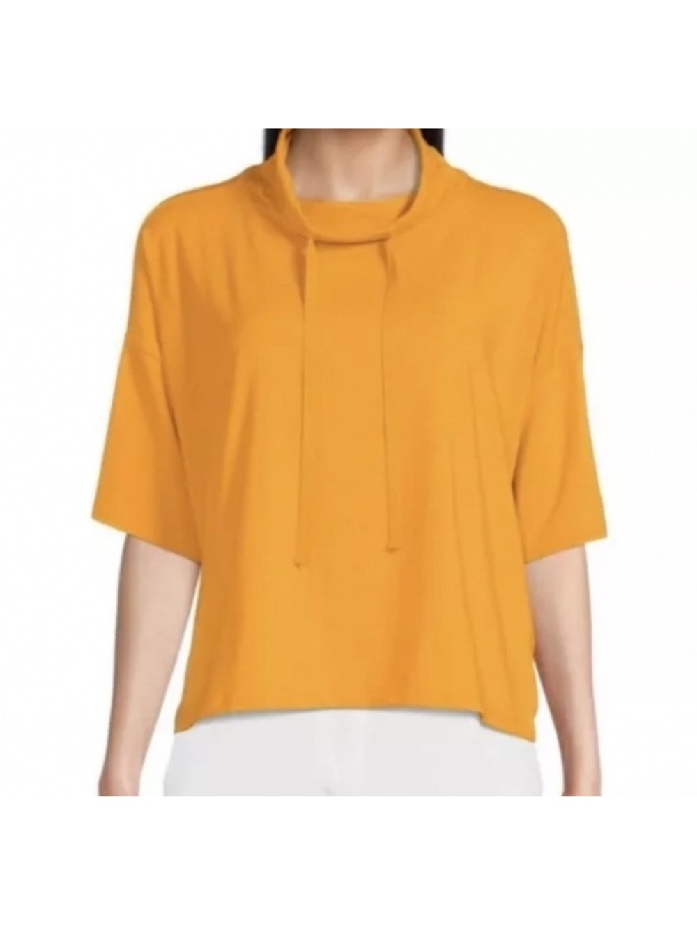 Eileen Fisher organic cotton funnel neck top large.